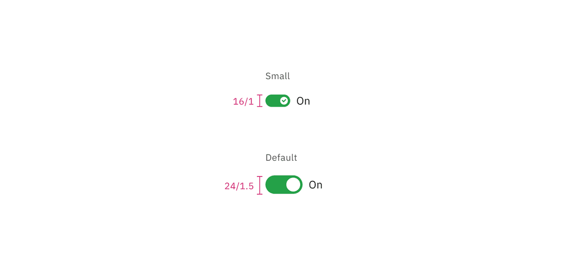 Sizes for toggle